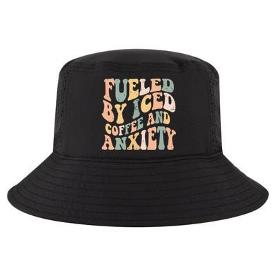 Fueled By Iced Coffee And Anxiety Funny Groovy Iced Coffee Cool Comfort Performance Bucket Hat