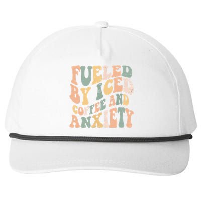 Fueled By Iced Coffee And Anxiety Funny Groovy Iced Coffee Snapback Five-Panel Rope Hat