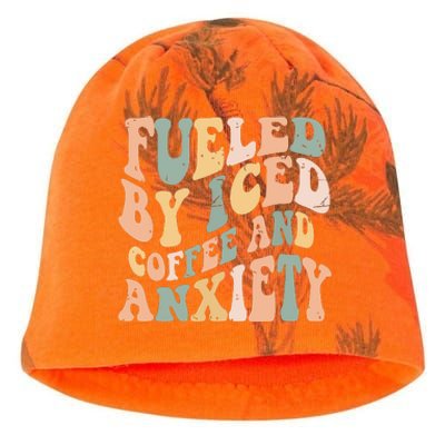 Fueled By Iced Coffee And Anxiety Funny Groovy Iced Coffee Kati - Camo Knit Beanie