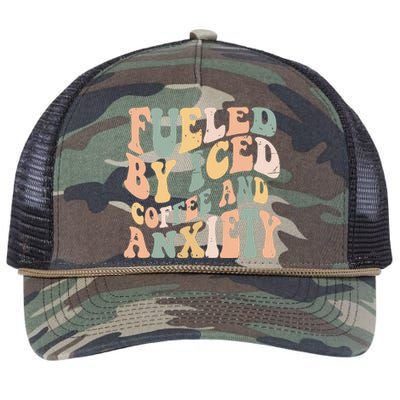 Fueled By Iced Coffee And Anxiety Funny Groovy Iced Coffee Retro Rope Trucker Hat Cap