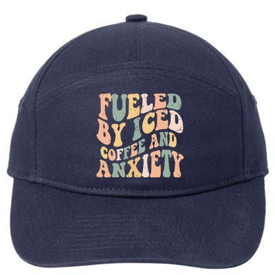 Fueled By Iced Coffee And Anxiety Funny Groovy Iced Coffee 7-Panel Snapback Hat