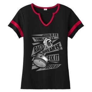 Funny Build It Tune It Race It Break It Fix It Repeat Ladies Halftime Notch Neck Tee