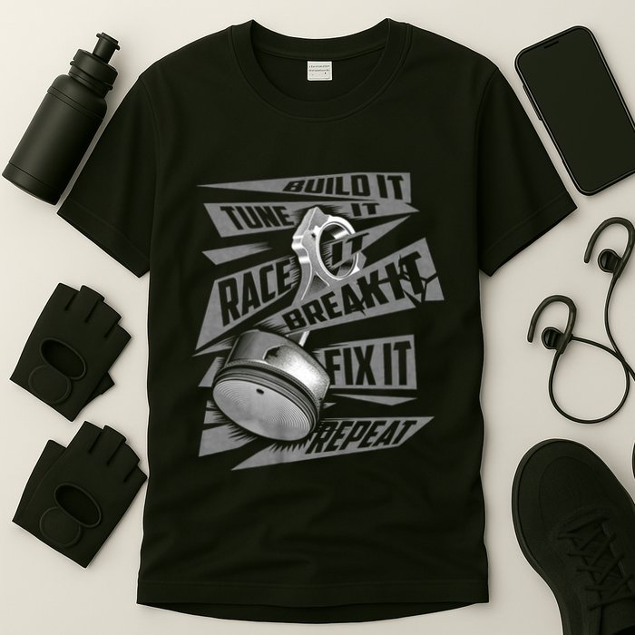 Funny Build It Tune It Race It Break It Fix It Repeat T-Shirt