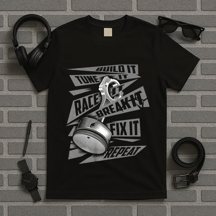 Funny Build It Tune It Race It Break It Fix It Repeat T-Shirt