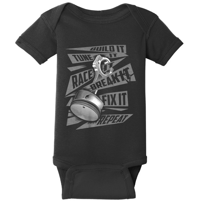 Funny Build It Tune It Race It Break It Fix It Repeat Baby Bodysuit