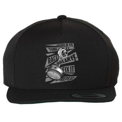 Funny Build It Tune It Race It Break It Fix It Repeat Wool Snapback Cap