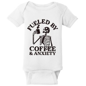 Fueled By Iced Coffee And Anxiety Funny Coffee Lover Baby Bodysuit