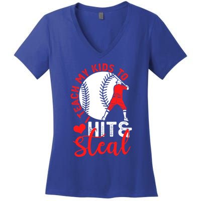 Funny Baseball I Teach To Hit And Steal Baseball Coach Great Gift Women's V-Neck T-Shirt