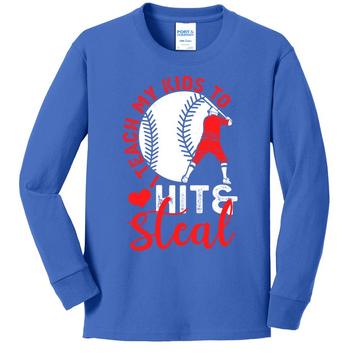 Funny Baseball I Teach To Hit And Steal Baseball Coach Great Gift Kids Long Sleeve Shirt