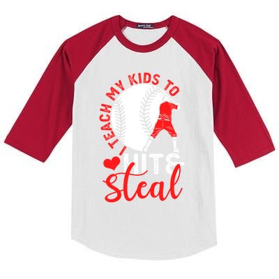 Funny Baseball I Teach To Hit And Steal Baseball Coach Great Gift Kids Colorblock Raglan Jersey