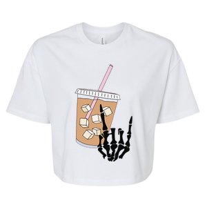 Fueled By Iced Coffee And Anxiety Rock On Skeleton Hand Bone Bella+Canvas Jersey Crop Tee