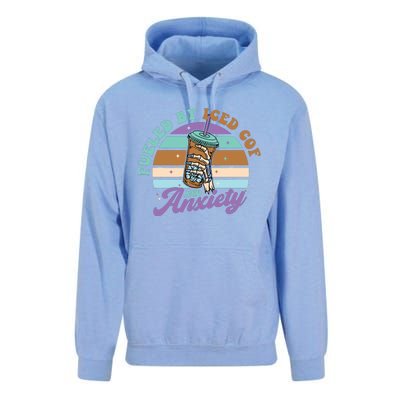 Fueled By Iced Coffee And Anxiety Funny Retro Coffee Lover Unisex Surf Hoodie