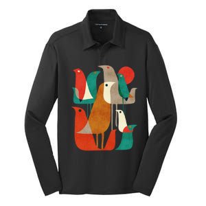 Flock Bird Illustration Silk Touch Performance Long Sleeve Polo