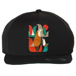 Flock Bird Illustration Wool Snapback Cap