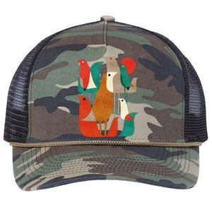 Flock Bird Illustration Retro Rope Trucker Hat Cap