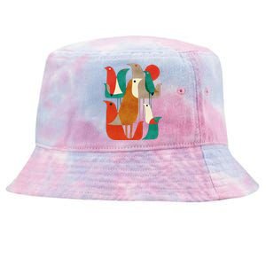 Flock Bird Illustration Tie-Dyed Bucket Hat