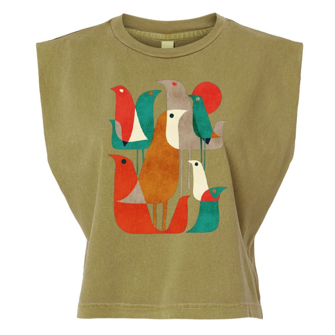 Flock Bird Illustration Garment-Dyed Women's Muscle Tee