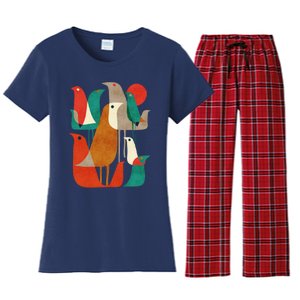 Flock Bird Illustration Women's Flannel Pajama Set