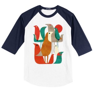 Flock Bird Illustration Baseball Sleeve Shirt