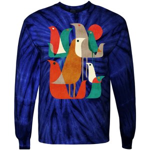 Flock Bird Illustration Tie-Dye Long Sleeve Shirt