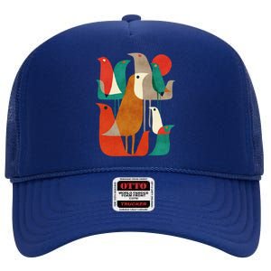 Flock Bird Illustration High Crown Mesh Back Trucker Hat