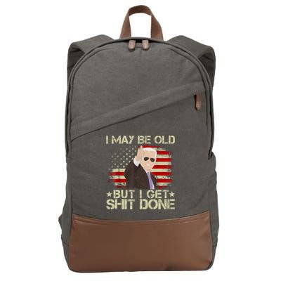 Funny Biden I May Be Old But I Get Shit Done Cotton Canvas Backpack