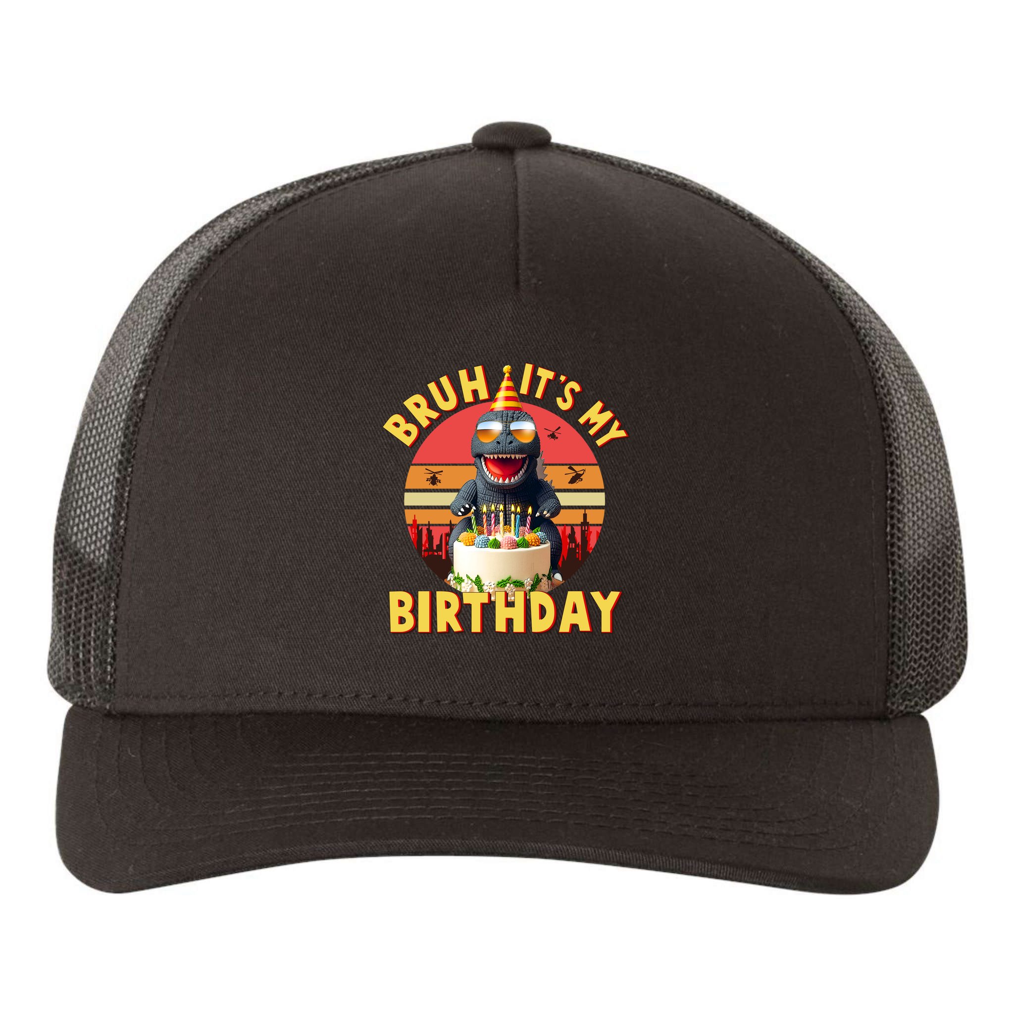 Funny Bruh It's My Birthday Japanese Kaiju Monster Yupoong Adult 5-Panel Trucker Hat