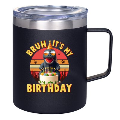 Funny Bruh It's My Birthday Japanese Kaiju Monster 12oz Stainless Steel Coffee Mug