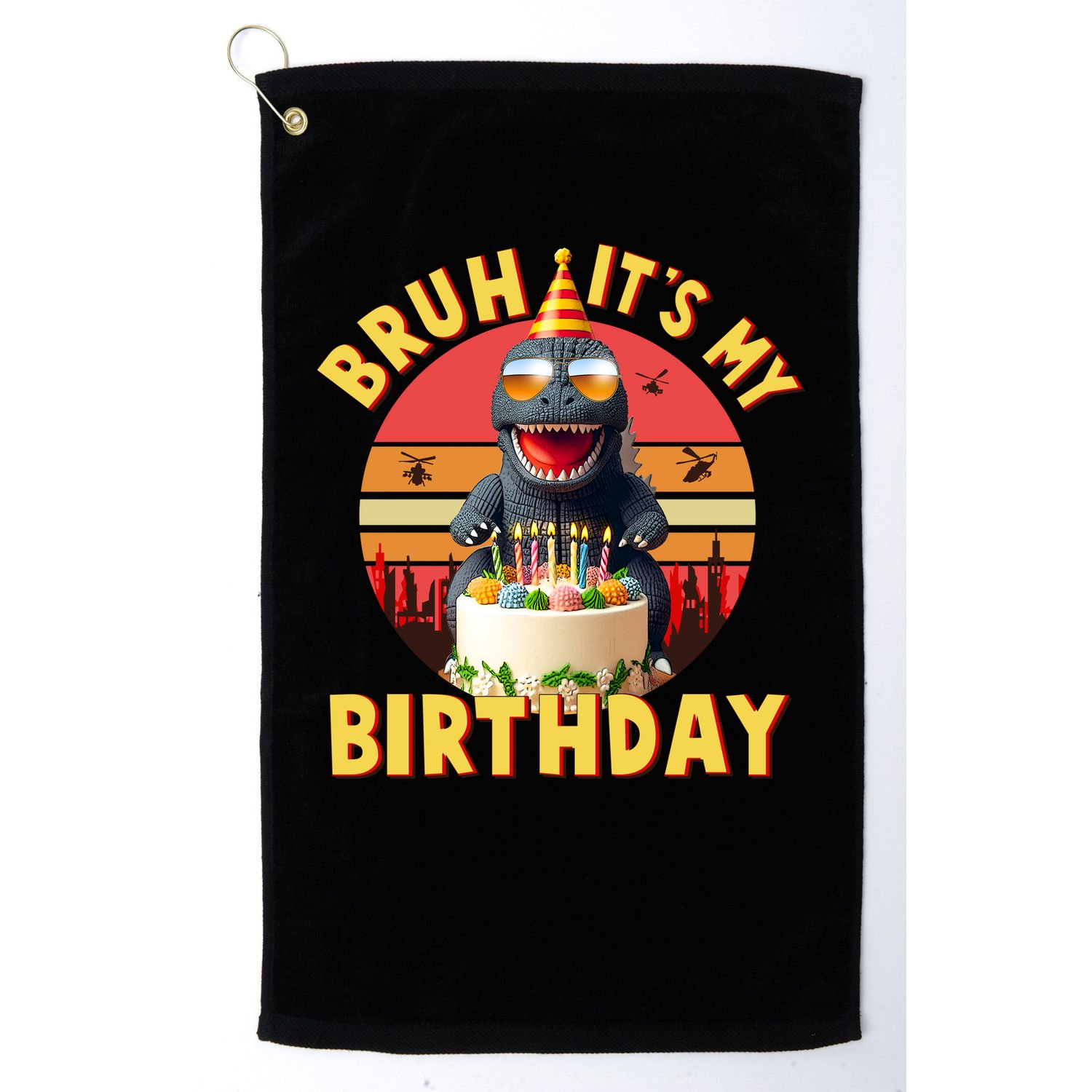 Funny Bruh It's My Birthday Japanese Kaiju Monster Golf Towel