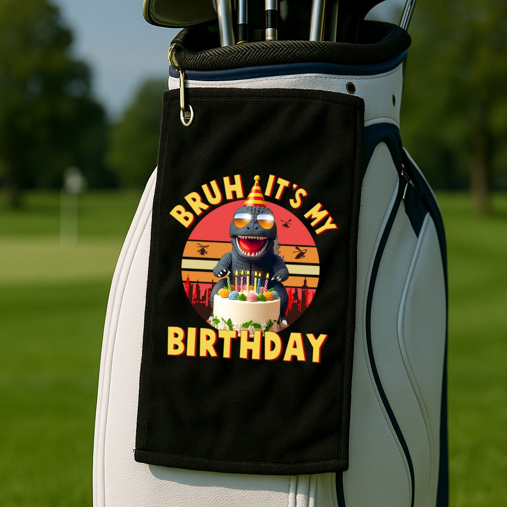 Funny Bruh It's My Birthday Japanese Kaiju Monster Golf Towel