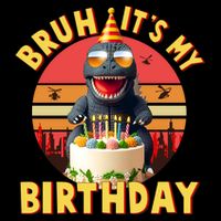 Funny Bruh It's My Birthday Japanese Kaiju Monster Cropped Pullover Crew