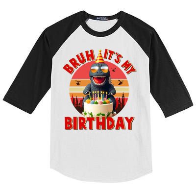 Funny Bruh It's My Birthday Japanese Kaiju Monster Kids Colorblock Raglan Jersey