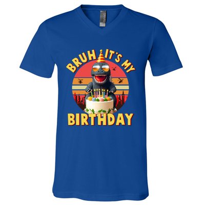 Funny Bruh It's My Birthday Japanese Kaiju Monster V-Neck T-Shirt
