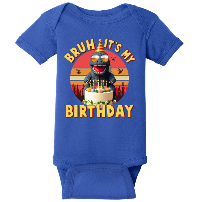 Funny Bruh It's My Birthday Japanese Kaiju Monster Baby Bodysuit