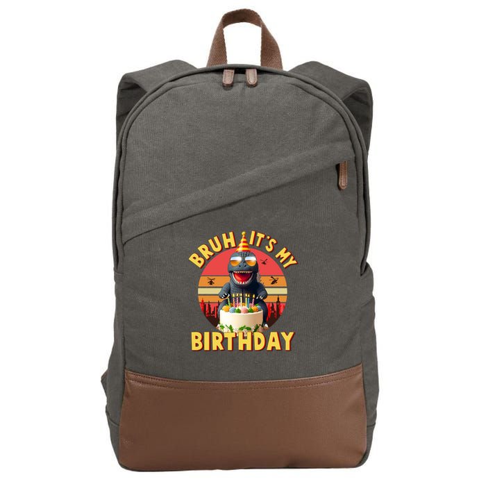 Funny Bruh It's My Birthday Japanese Kaiju Monster Cotton Canvas Backpack