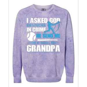 Funny Baseball I Asked God For A Partner In Crime He Send Me My Baseball Grandpa Colorblast Crewneck Sweatshirt