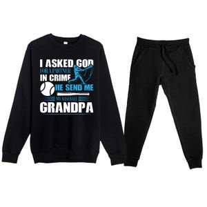 Funny Baseball I Asked God For A Partner In Crime He Send Me My Baseball Grandpa Premium Crewneck Sweatsuit Set