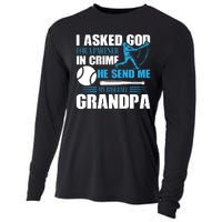 Funny Baseball I Asked God For A Partner In Crime He Send Me My Baseball Grandpa Cooling Performance Long Sleeve Crew