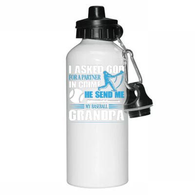 Funny Baseball I Asked God For A Partner In Crime He Send Me My Baseball Grandpa Aluminum Water Bottle