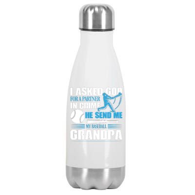 Funny Baseball I Asked God For A Partner In Crime He Send Me My Baseball Grandpa Stainless Steel Insulated Water Bottle