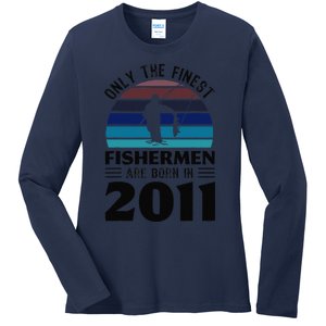 Fishermen Born In 2011 10th Birthday Fishing Gifts Ladies Long Sleeve Shirt