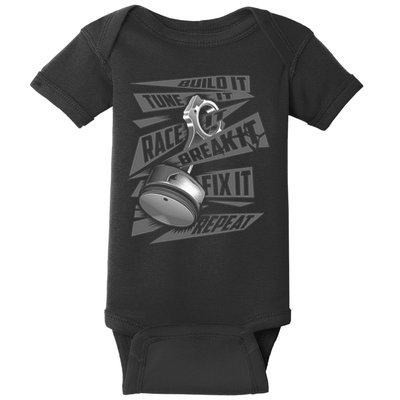 Funny Build It Tune It Race It Break It Fix It Repeat Baby Bodysuit