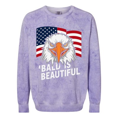 Funny Bald Is Beautiful Independence Day 4th July Eagle Gift Colorblast Crewneck Sweatshirt