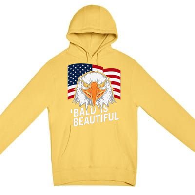 Funny Bald Is Beautiful Independence Day 4th July Eagle Gift Premium Pullover Hoodie