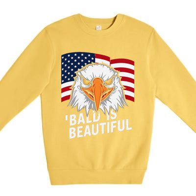 Funny Bald Is Beautiful Independence Day 4th July Eagle Gift Premium Crewneck Sweatshirt