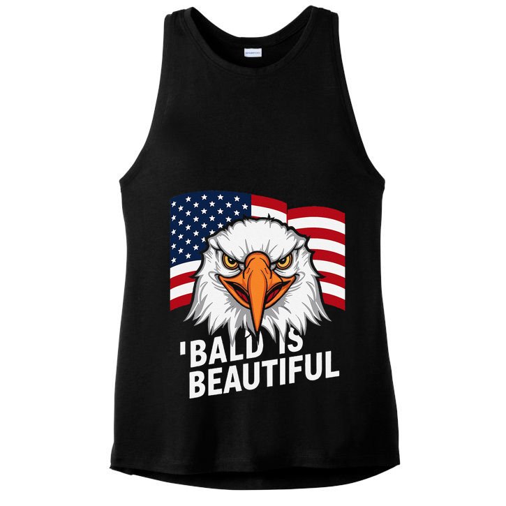 Funny Bald Is Beautiful Independence Day 4th July Eagle Gift Ladies PosiCharge Tri-Blend Wicking Tank