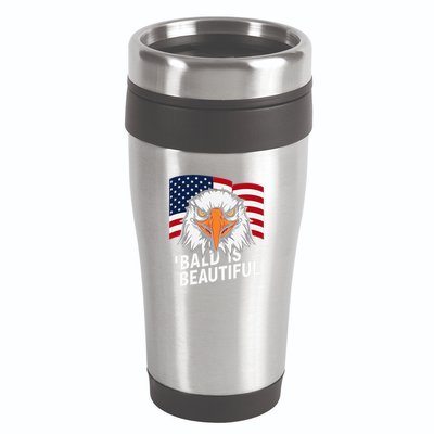 Funny Bald Is Beautiful Independence Day 4th July Eagle Gift 16oz Travel Tumbler