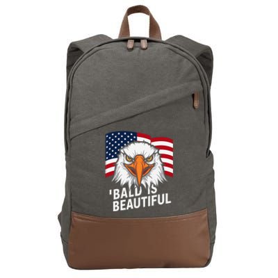 Funny Bald Is Beautiful Independence Day 4th July Eagle Gift Cotton Canvas Backpack