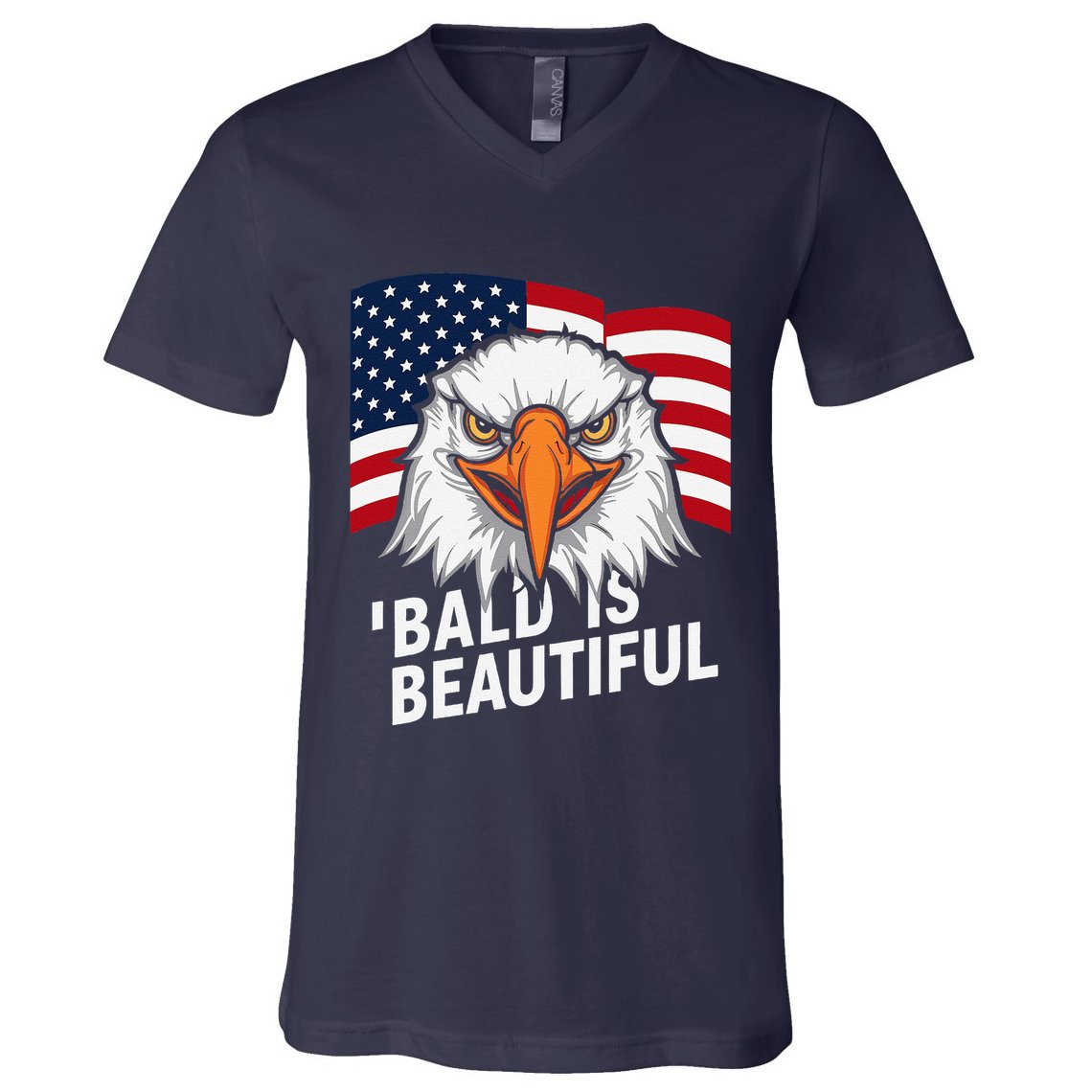 Funny Bald Is Beautiful Independence Day 4th July Eagle Gift V-Neck T-Shirt