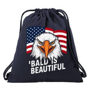 Funny Bald Is Beautiful Independence Day 4th July Eagle Gift Drawstring Bag